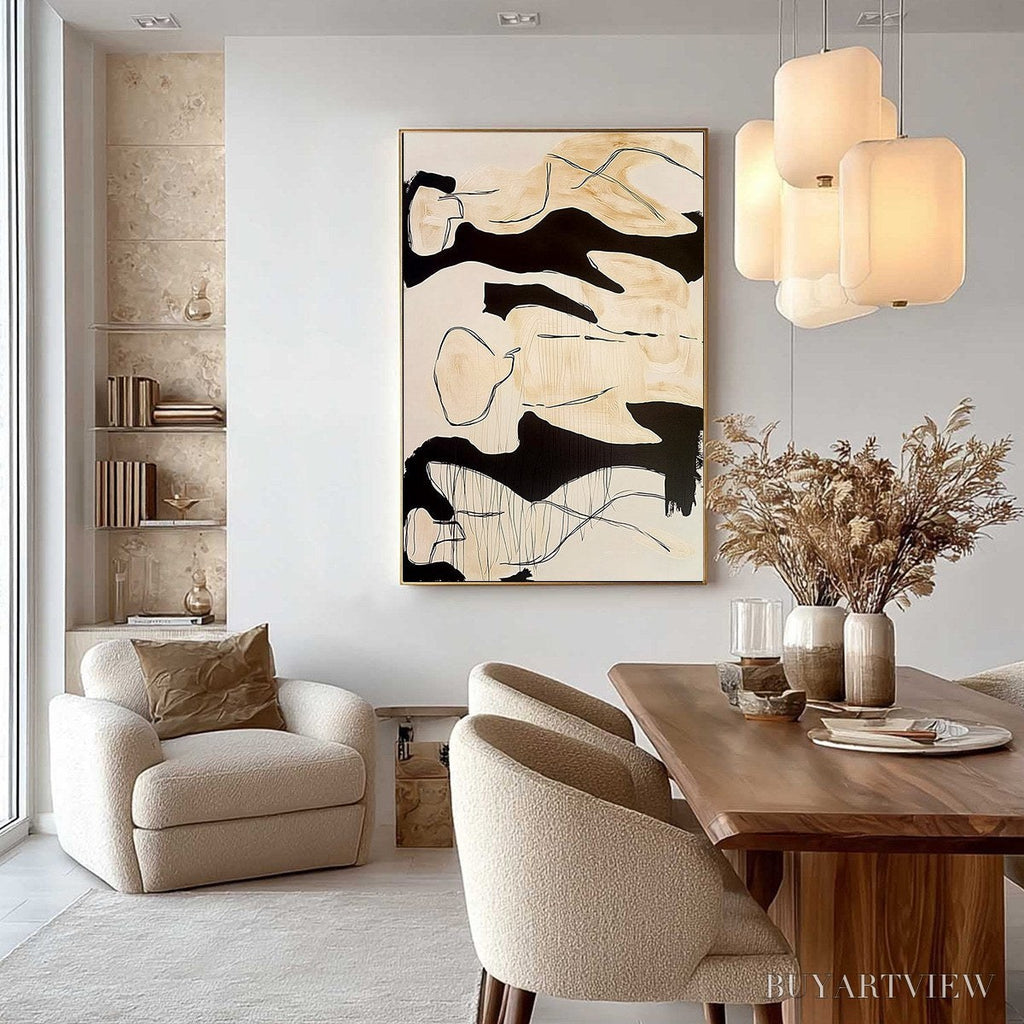 ARTOVITAS Silhouettes in Repose – Large Abstract Figurative Painting in Black and Beige - image 4
