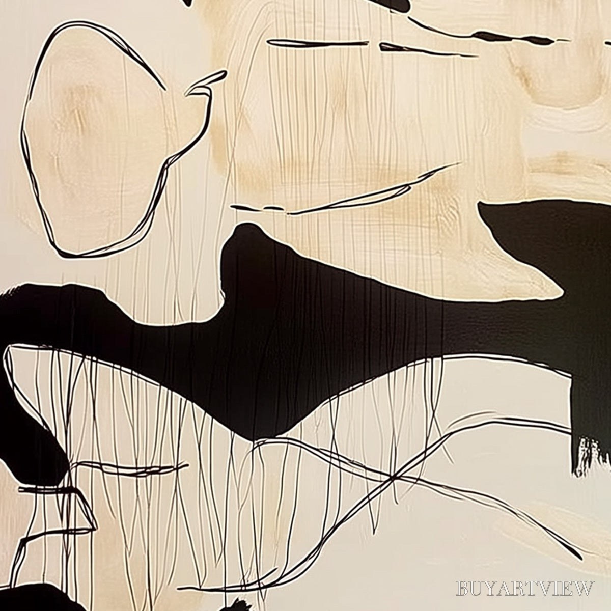 ARTOVITAS Silhouettes in Repose – Large Abstract Figurative Painting in Black and Beige - image 5