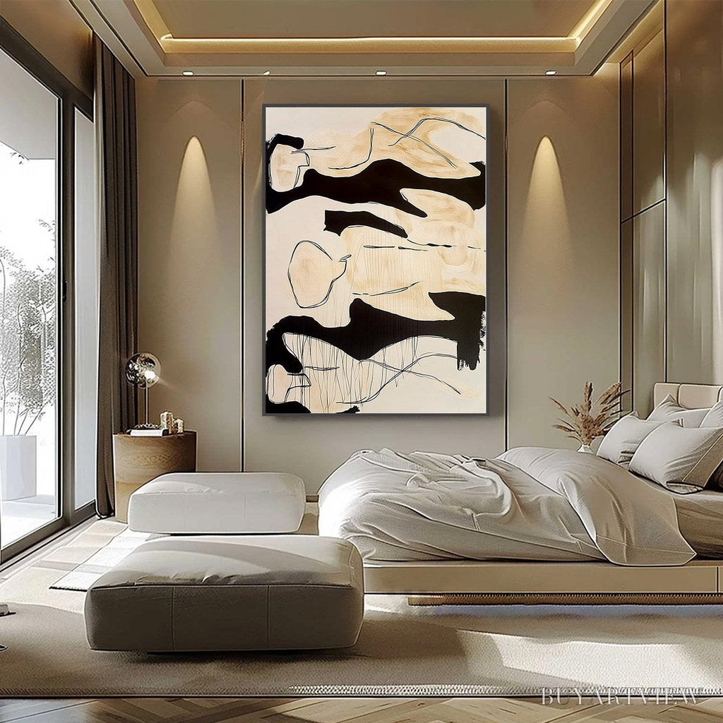 ARTOVITAS Silhouettes in Repose – Large Abstract Figurative Painting in Black and Beige - image 6