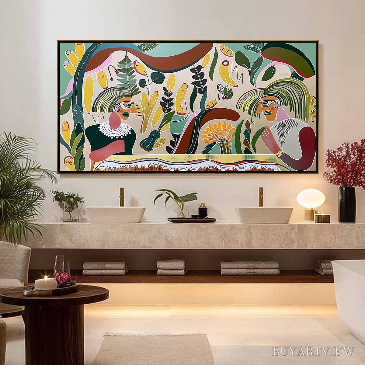 ARTOVITAS Garden Whispers – Colorful Abstract Figurative Boho - image 2