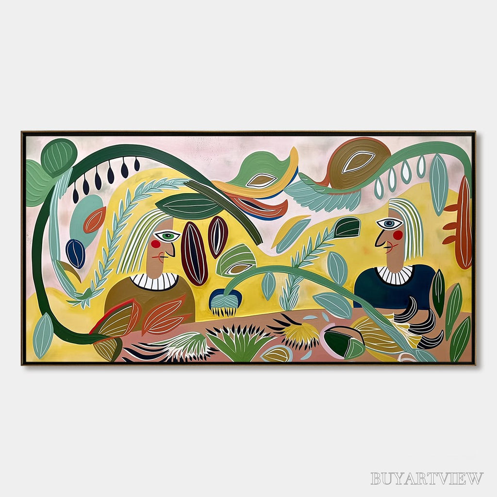 ARTOVITAS Garden Whispers – Large Colorful Boho Figurative Abstract Painting - image 1