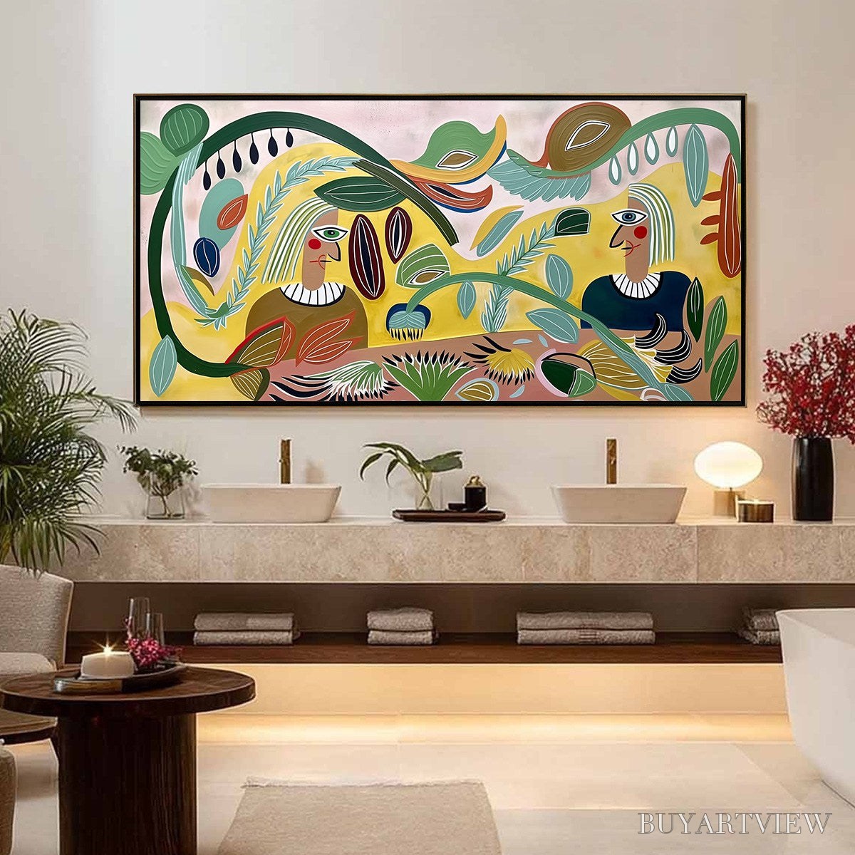 ARTOVITAS Garden Whispers – Large Colorful Boho Figurative Abstract Painting - image 2