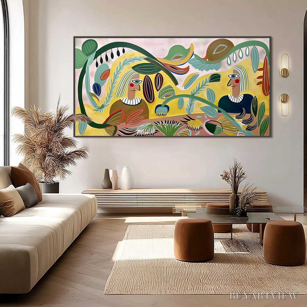 ARTOVITAS Garden Whispers – Large Colorful Boho Figurative Abstract Painting - image 4