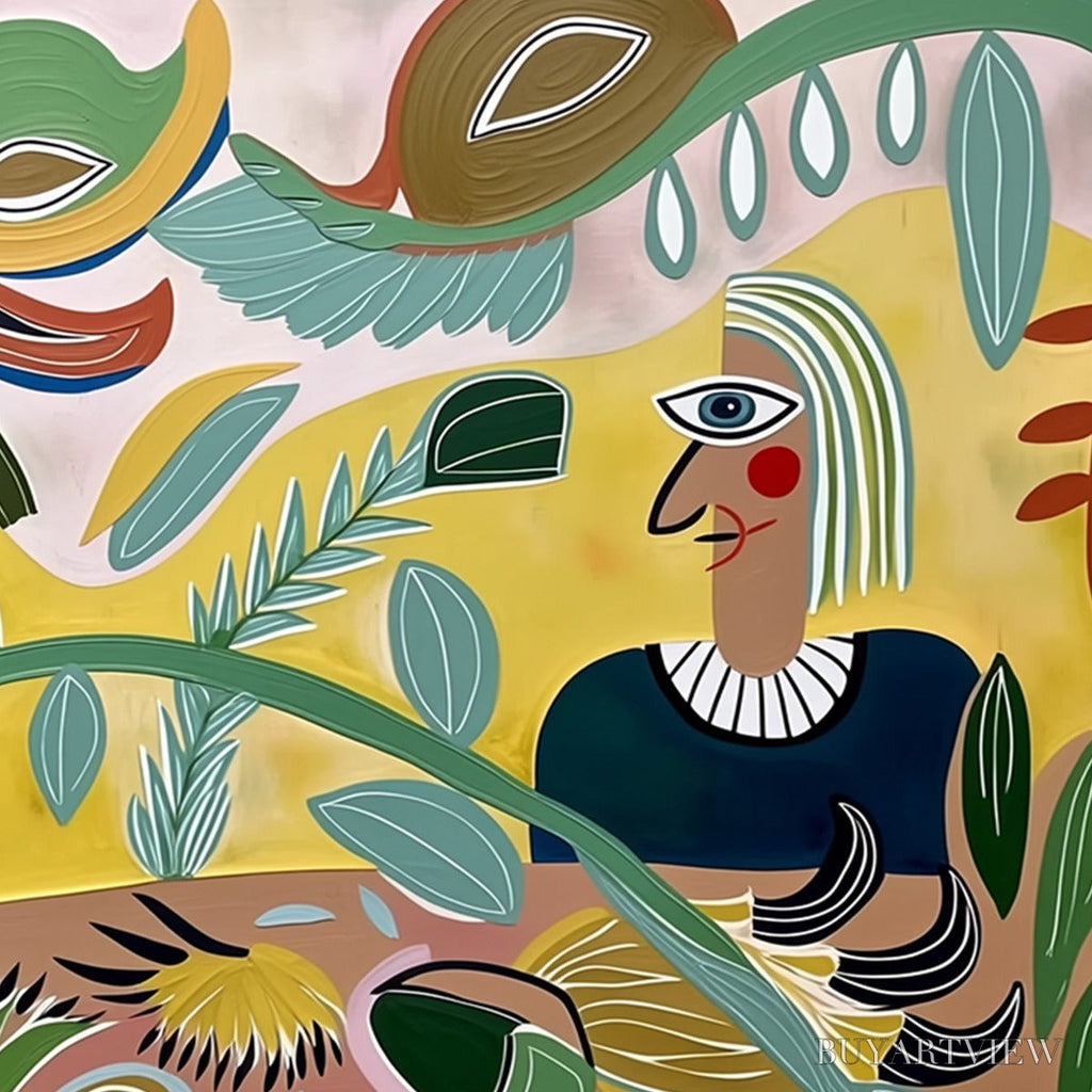 ARTOVITAS Garden Whispers – Large Colorful Boho Figurative Abstract Painting - image 5