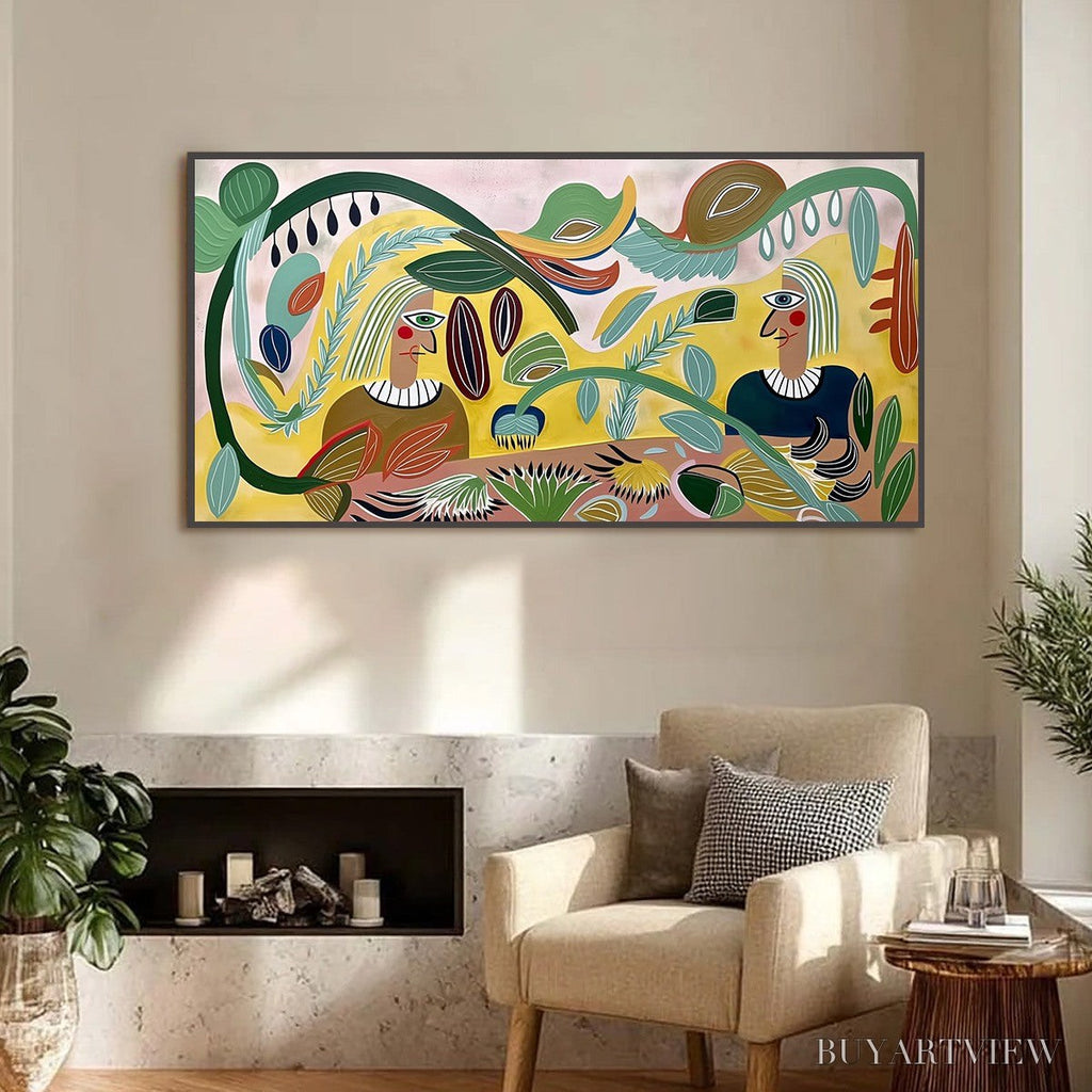 ARTOVITAS Garden Whispers – Large Colorful Boho Figurative Abstract Painting - image 6