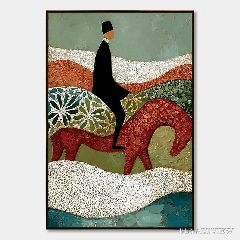 ARTOVITAS the Silent Journey – Textured Boho Figurative Painting of a Traveler's Journey - image 1