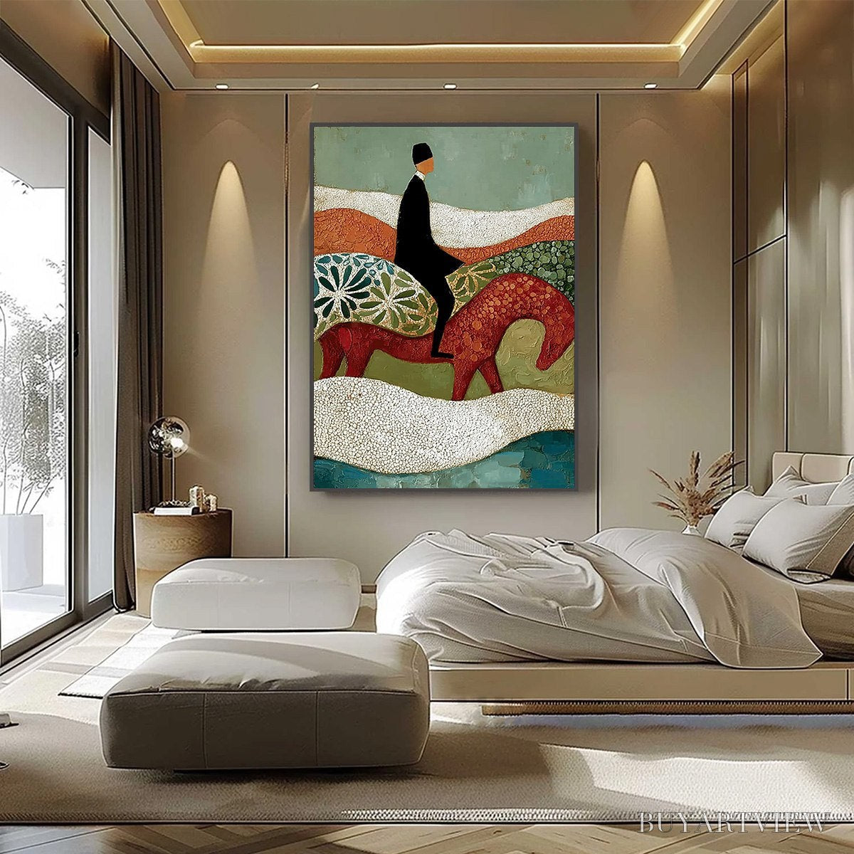 ARTOVITAS the Silent Journey – Textured Boho Figurative Painting of a Traveler's Journey - image 2
