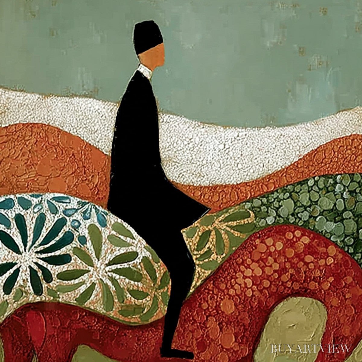 ARTOVITAS the Silent Journey – Textured Boho Figurative Painting of a Traveler's Journey - image 3