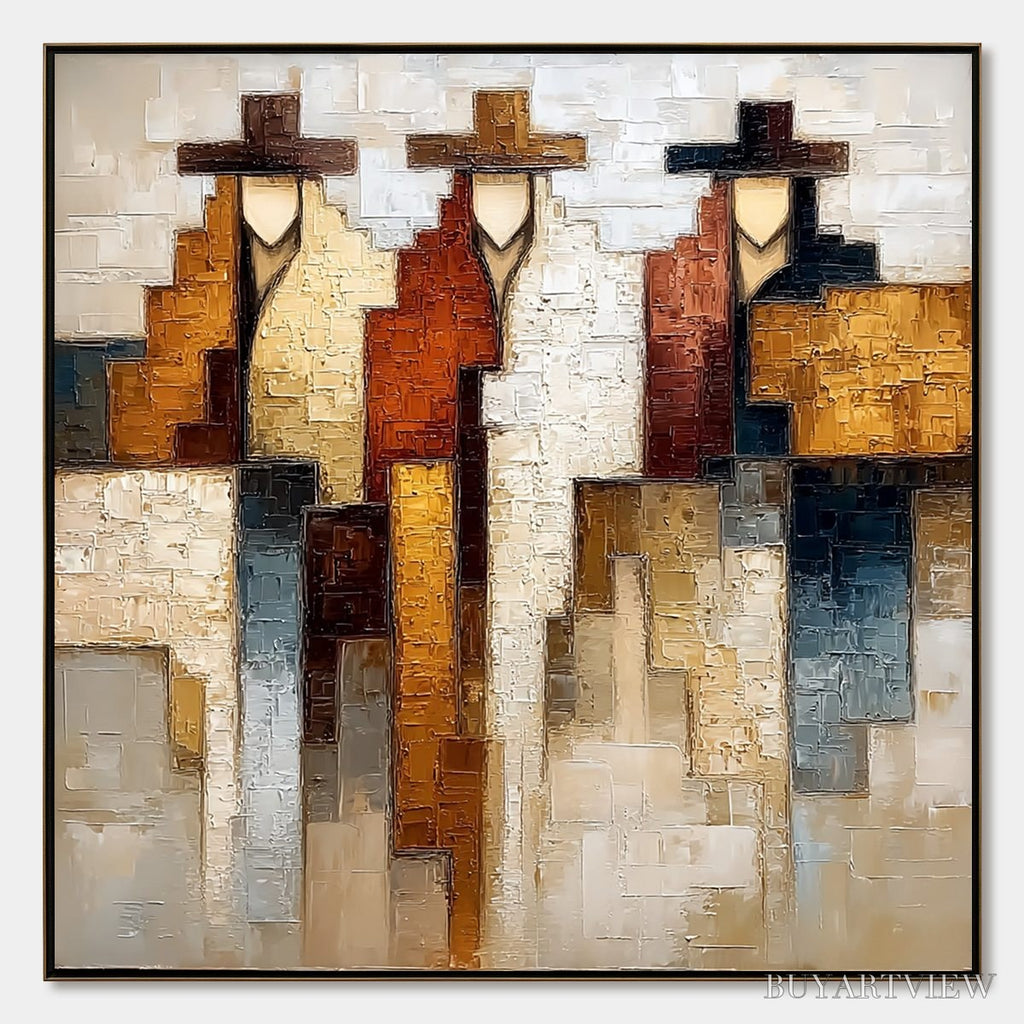 ARTOVITAS Frontier Echoes – Large Textured Abstract Figurative Palette Knife Painting - image 1