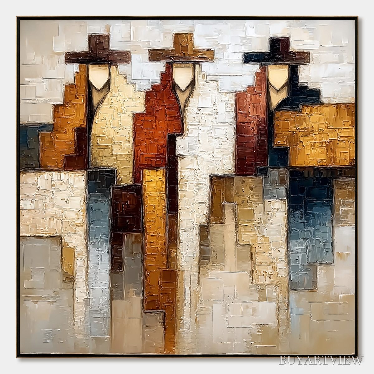 ARTOVITAS Frontier Echoes – Large Textured Abstract Figurative Palette Knife Painting - image 1