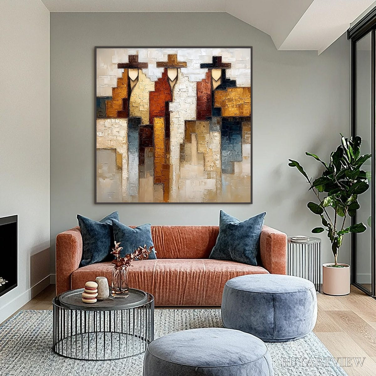 ARTOVITAS Frontier Echoes – Large Textured Abstract Figurative Palette Knife Painting - image 2