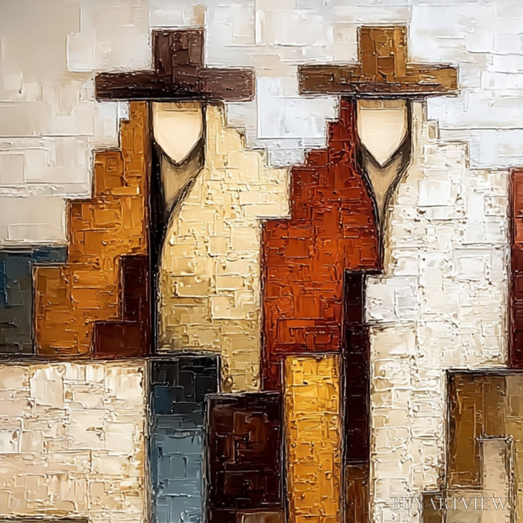ARTOVITAS Frontier Echoes – Large Textured Abstract Figurative Palette Knife Painting - image 5