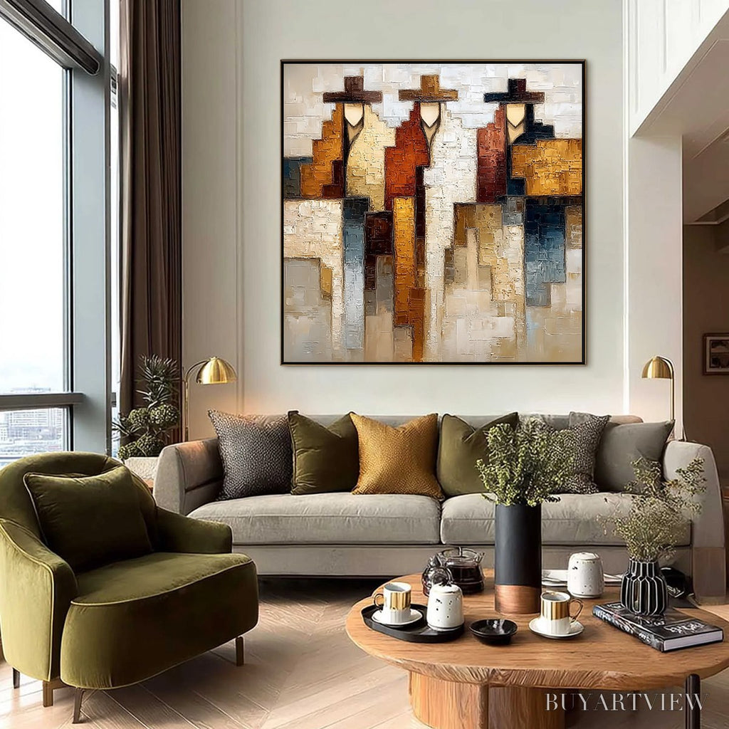 ARTOVITAS Frontier Echoes – Large Textured Abstract Figurative Palette Knife Painting - image 6