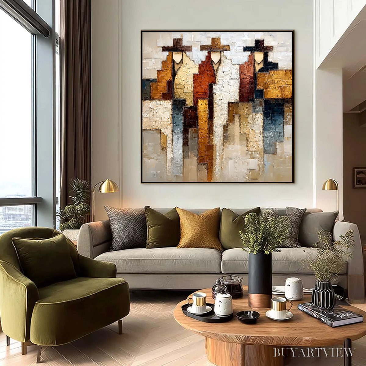 ARTOVITAS Frontier Echoes – Large Textured Abstract Figurative Palette Knife Painting - image 6
