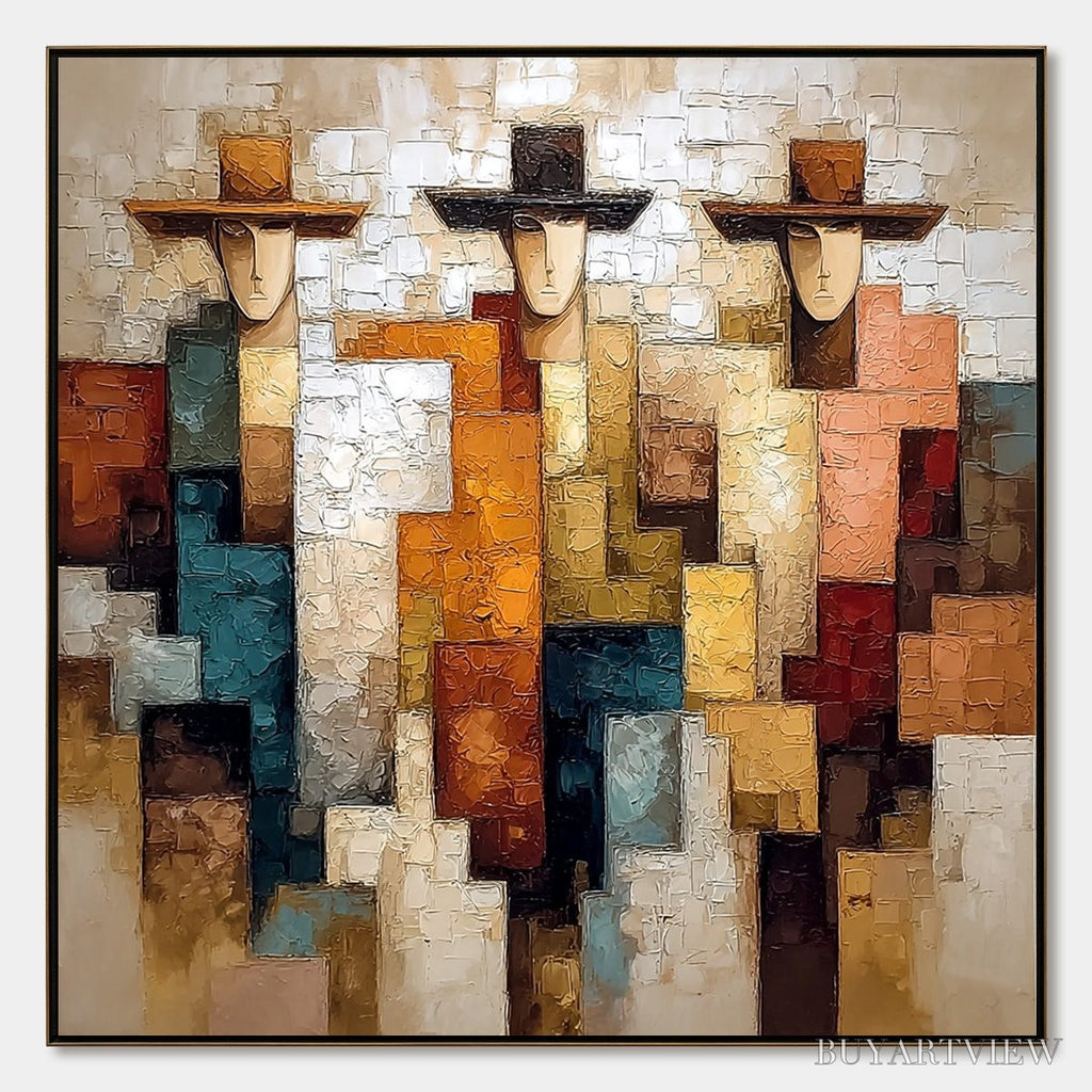 ARTOVITAS the Triad – Textured Figurative Abstract Painting of Three Figures - image 1