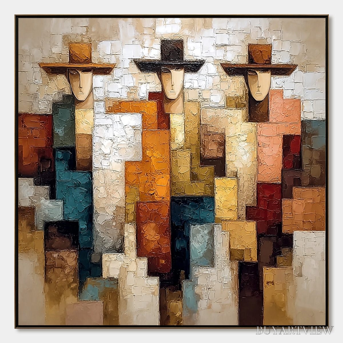ARTOVITAS the Triad – Textured Figurative Abstract Painting of Three Figures - image 1