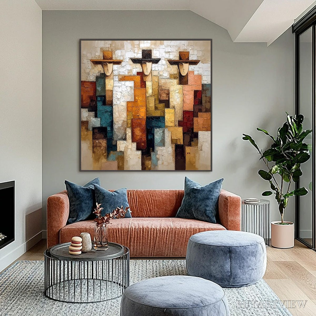 ARTOVITAS the Triad – Textured Figurative Abstract Painting of Three Figures - image 2