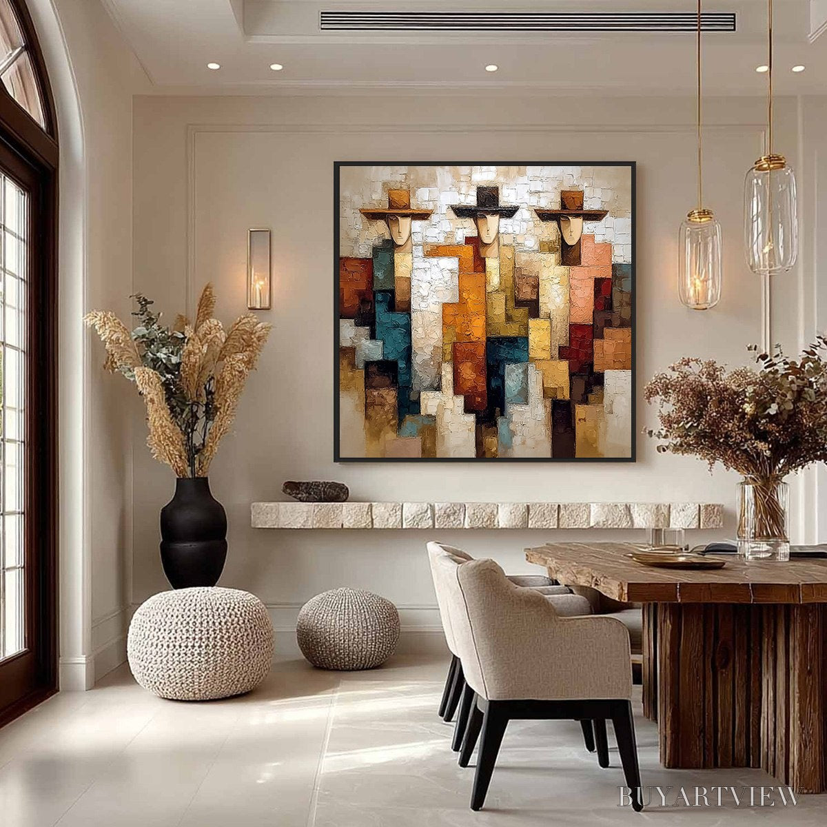 ARTOVITAS the Triad – Textured Figurative Abstract Painting of Three Figures - image 4