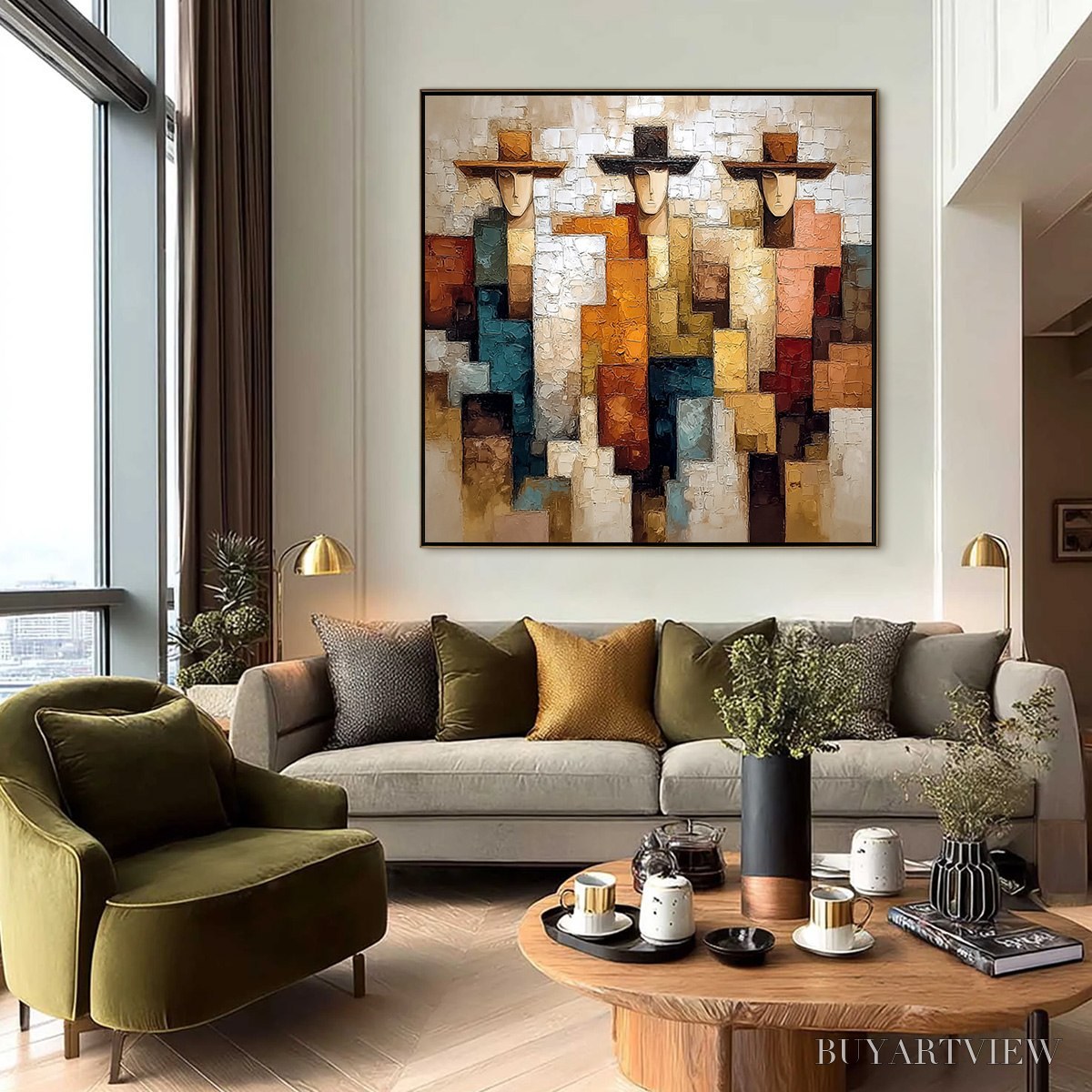 ARTOVITAS the Triad – Textured Figurative Abstract Painting of Three Figures - image 6