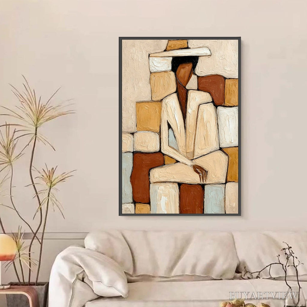 ARTOVITAS Solitude – Textured Abstract Figurative Painting in Earth Tones - image 2