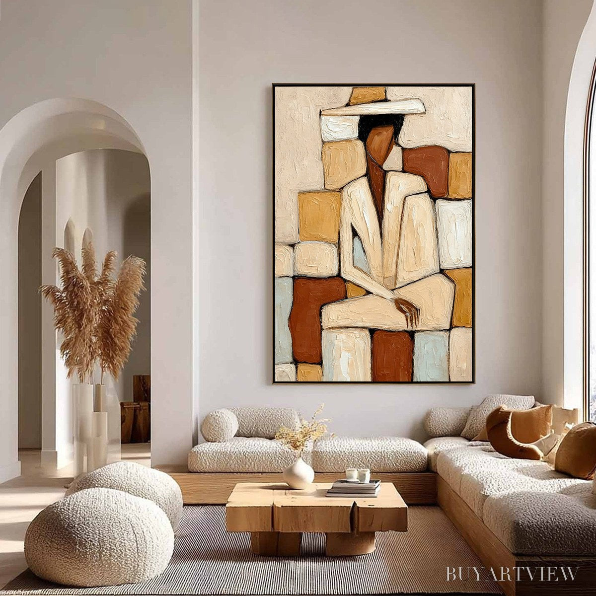 ARTOVITAS Solitude – Textured Abstract Figurative Painting in Earth Tones - image 4