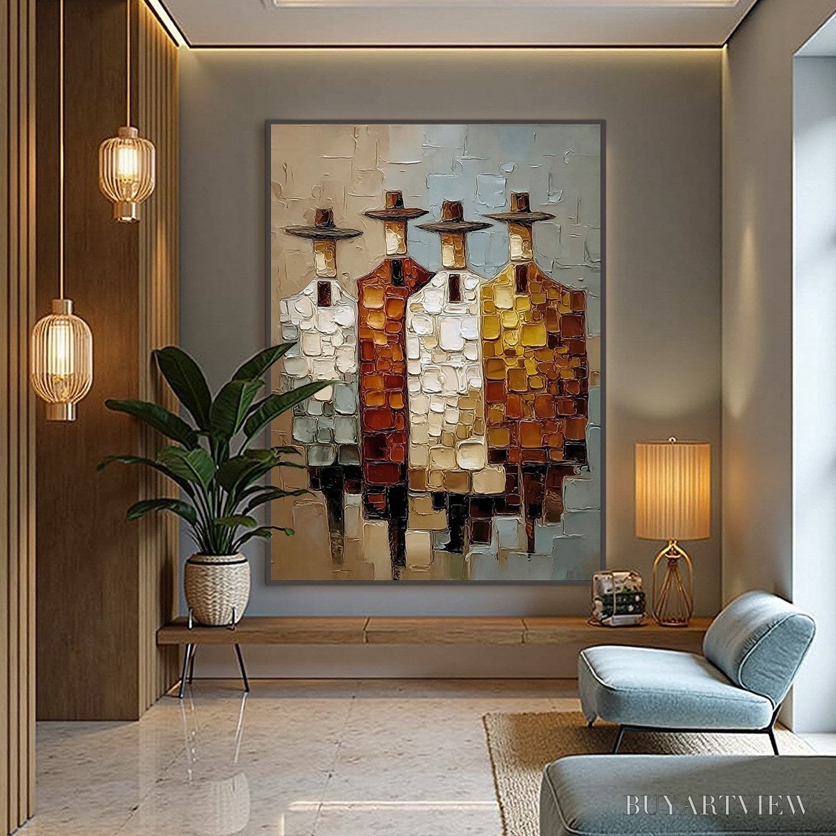ARTOVITAS the Fellowship – Textured Abstract Figurative Painting of Four Men - image 4