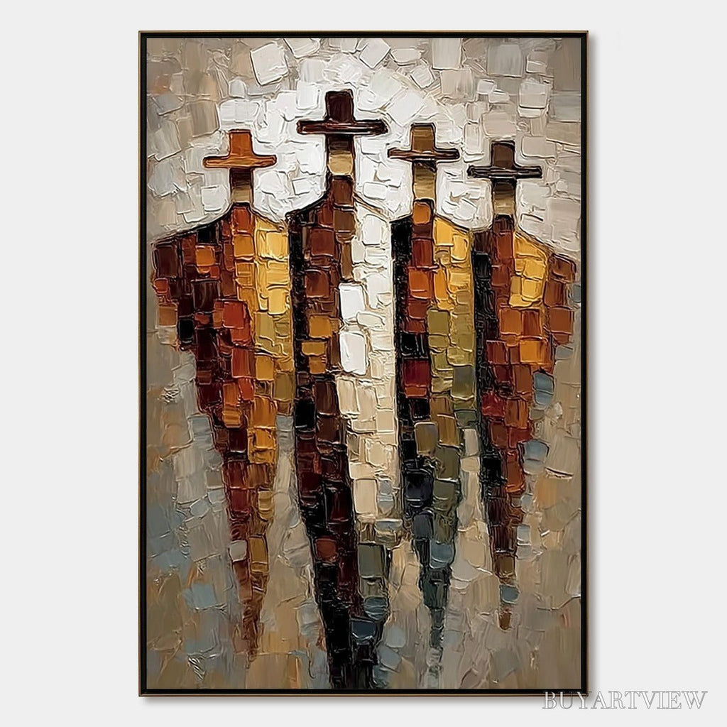 ARTOVITAS the Four Journeymen – Abstract Figurative Impasto Palette Knife Painting - image 1