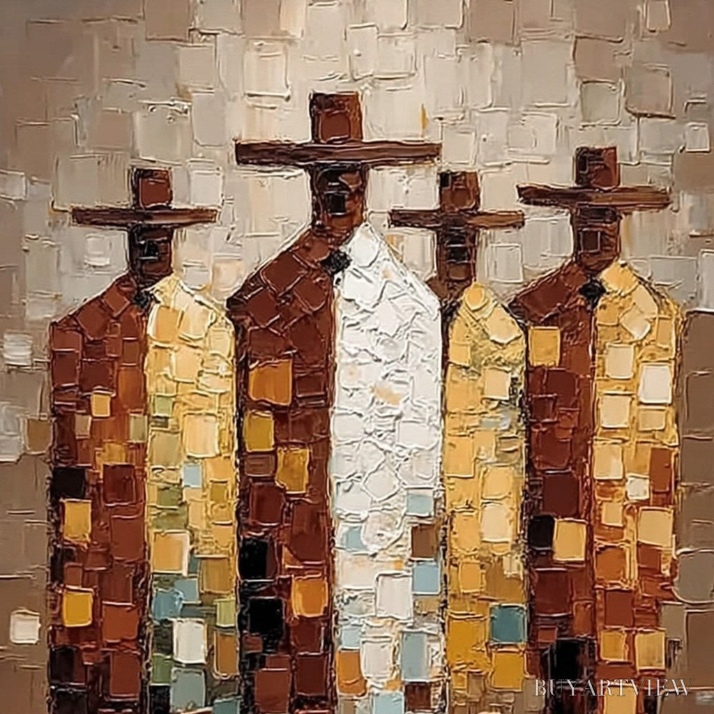 ARTOVITAS the Fellowship – Textured Impasto Figurative Palette Knife Painting - image 3