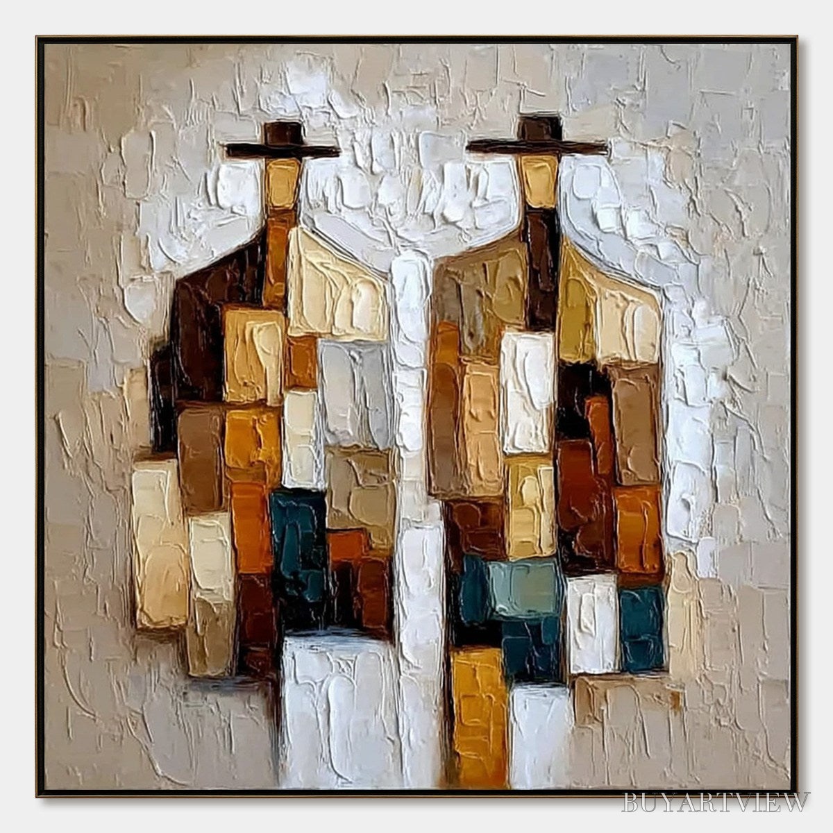 ARTOVITAS Companions – Heavy Texture Abstract Figurative Palette Knife Oil Painting - image 1