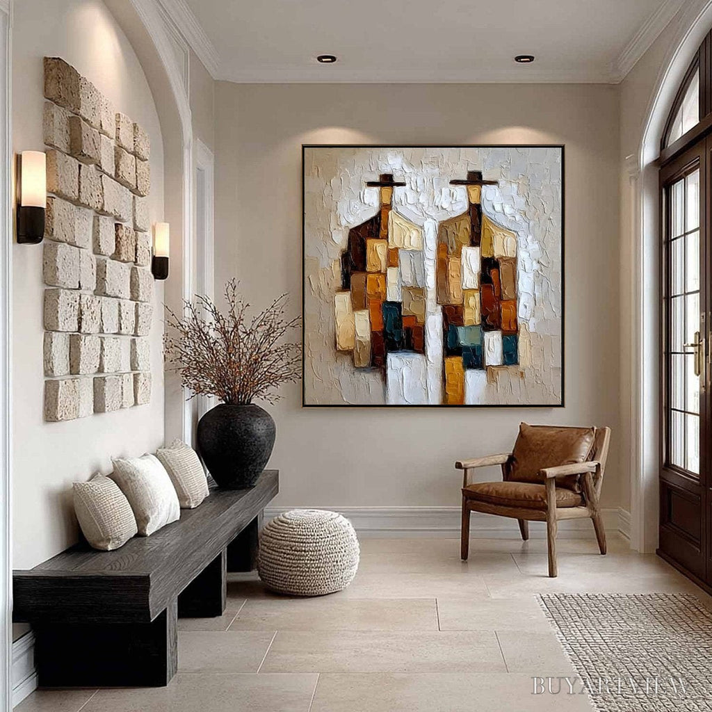 ARTOVITAS Companions – Heavy Texture Abstract Figurative Palette Knife Oil Painting - image 6