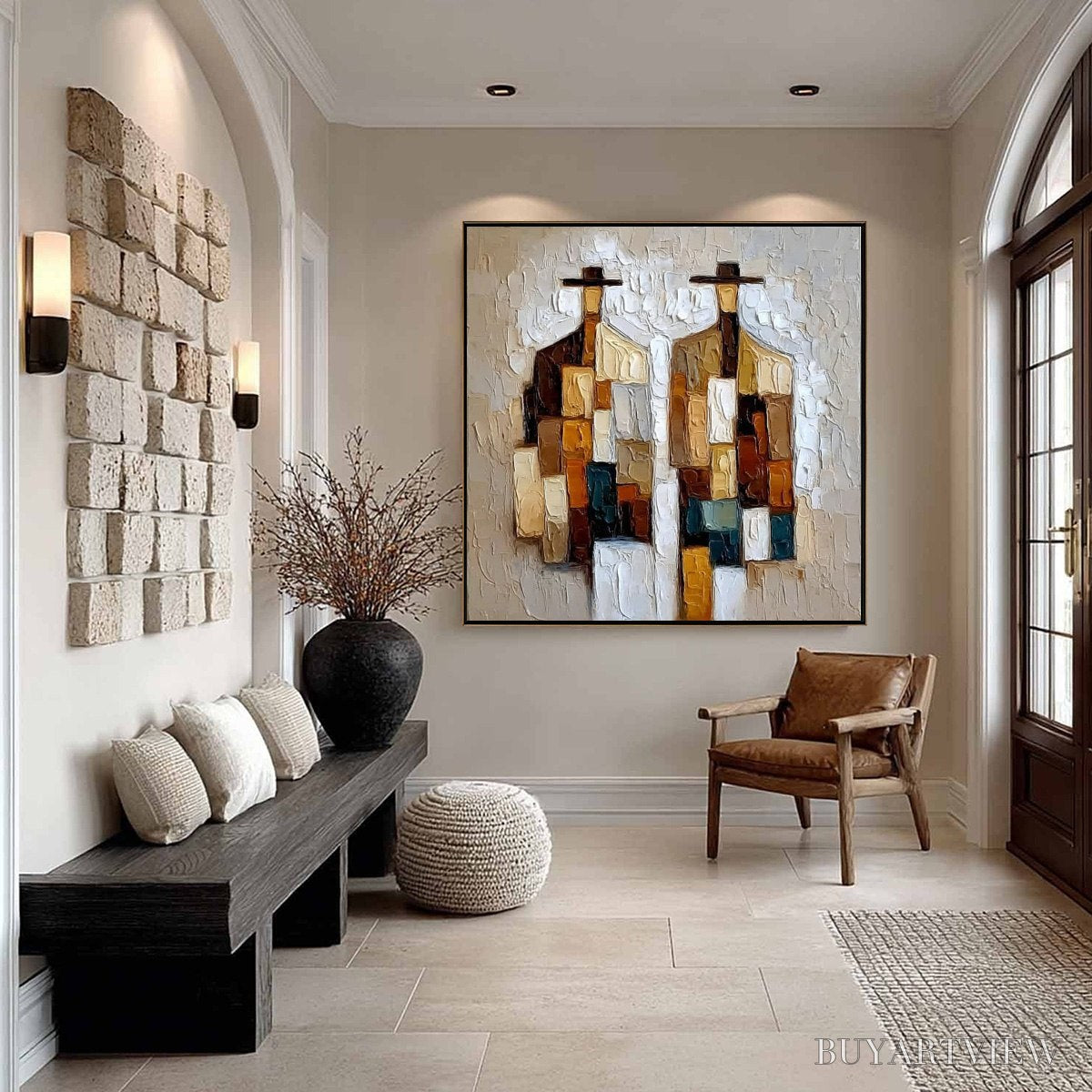 ARTOVITAS Companions – Heavy Texture Abstract Figurative Palette Knife Oil Painting - image 6