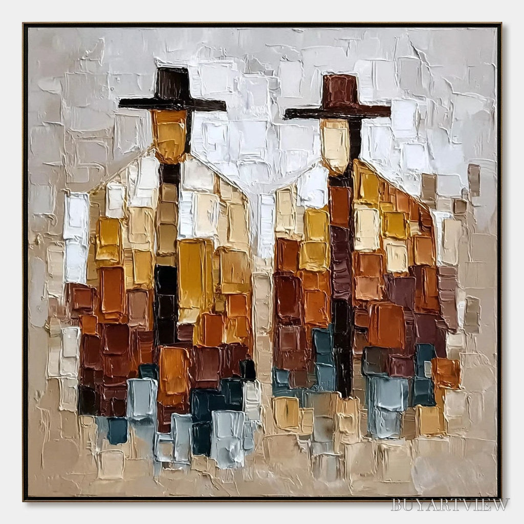ARTOVITAS the Companions – Heavily Textured Abstract Figurative Palette Knife Oil Painting - image 1