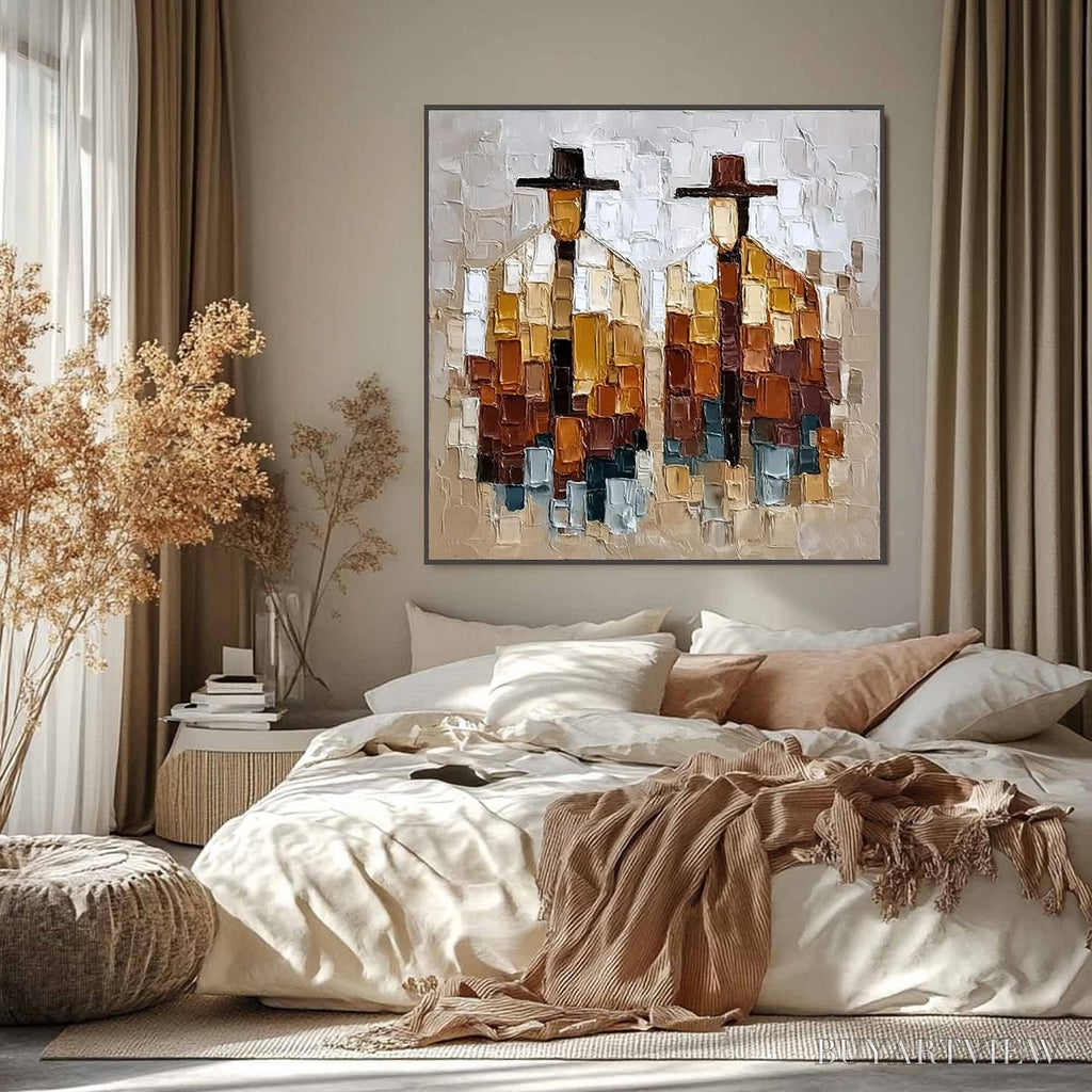 ARTOVITAS the Companions – Heavily Textured Abstract Figurative Palette Knife Oil Painting - image 2