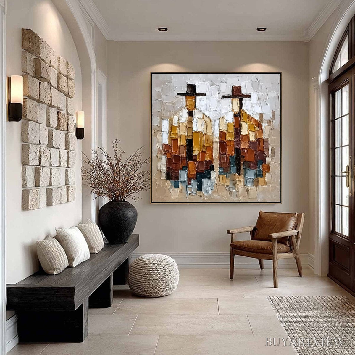 ARTOVITAS the Companions – Heavily Textured Abstract Figurative Palette Knife Oil Painting - image 6