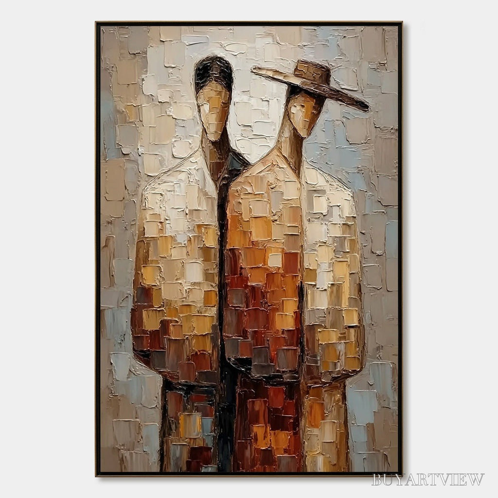 ARTOVITAS the Companions – Textured Impasto Abstract Figurative Couple Painting - image 1