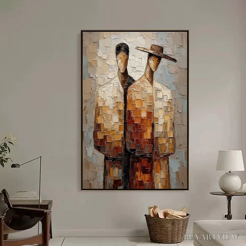 ARTOVITAS the Companions – Textured Impasto Abstract Figurative Couple Painting - image 2