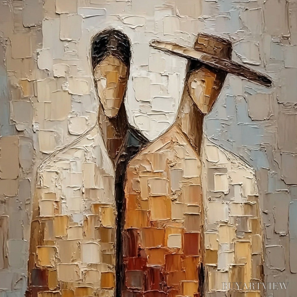 ARTOVITAS the Companions – Textured Impasto Abstract Figurative Couple Painting - image 3