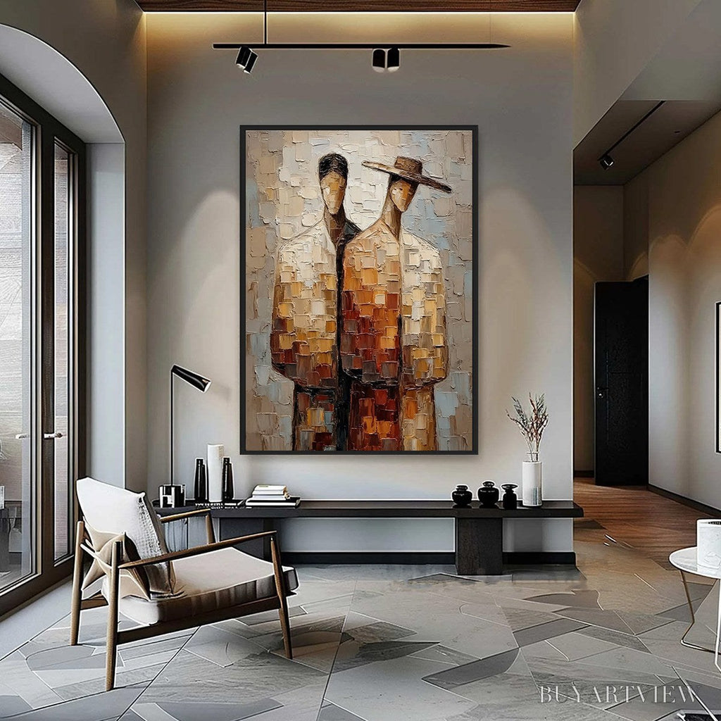 ARTOVITAS the Companions – Textured Impasto Abstract Figurative Couple Painting - image 4