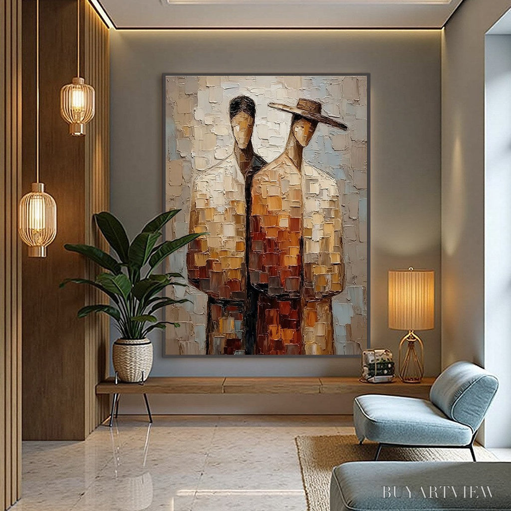 ARTOVITAS the Companions – Textured Impasto Abstract Figurative Couple Painting - image 6