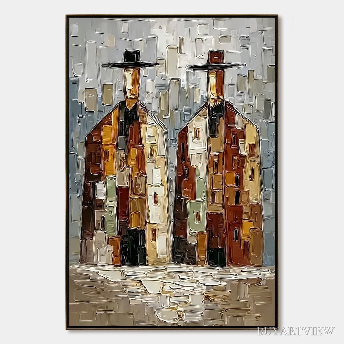 ARTOVITAS Urban Companions – Textured Abstract Figurative Impasto Painting - image 1