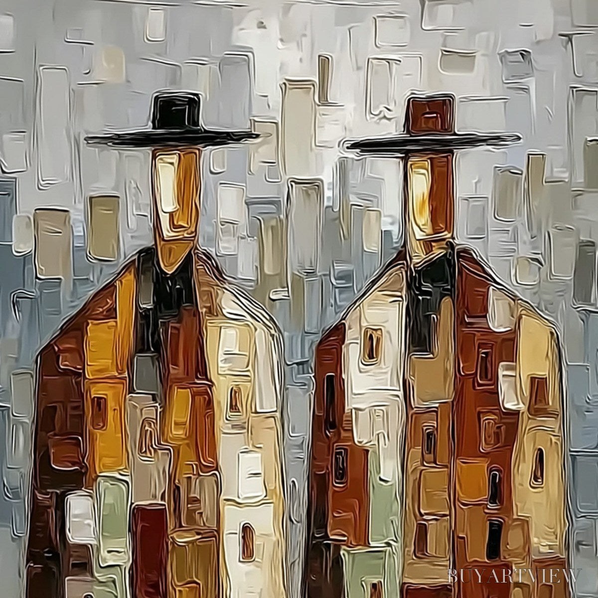 ARTOVITAS Urban Companions – Textured Abstract Figurative Impasto Painting - image 3