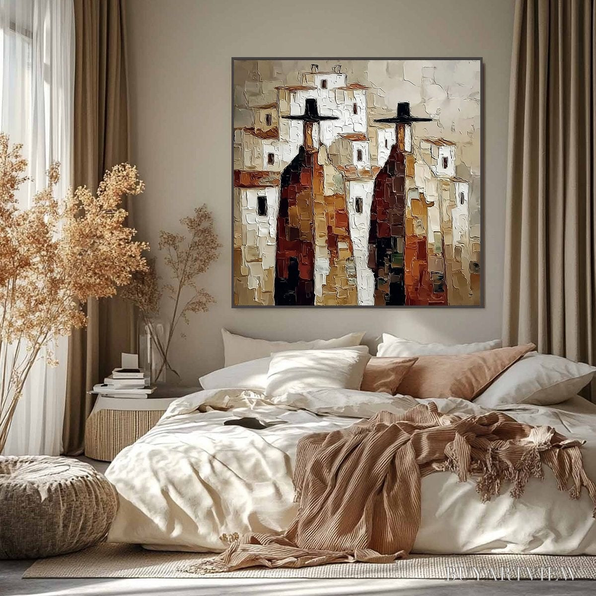 ARTOVITAS Pueblo Vigilantes Textured Abstract Cityscape Oil Painting - image 2