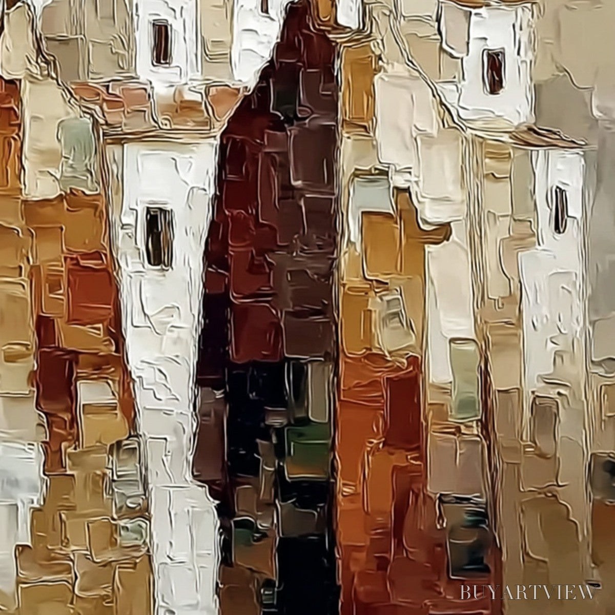ARTOVITAS Pueblo Vigilantes Textured Abstract Cityscape Oil Painting - image 3