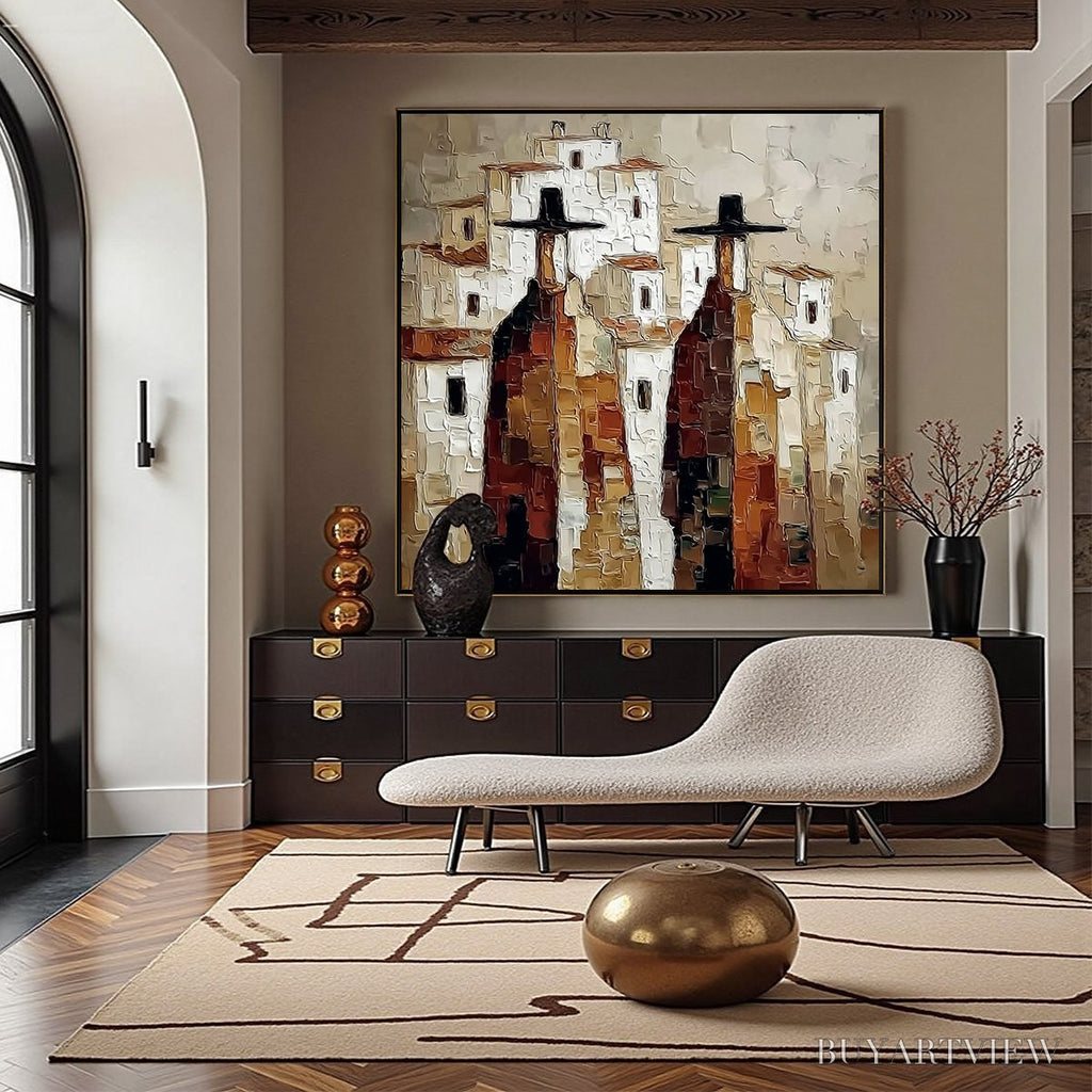 ARTOVITAS Pueblo Vigilantes Textured Abstract Cityscape Oil Painting - image 4