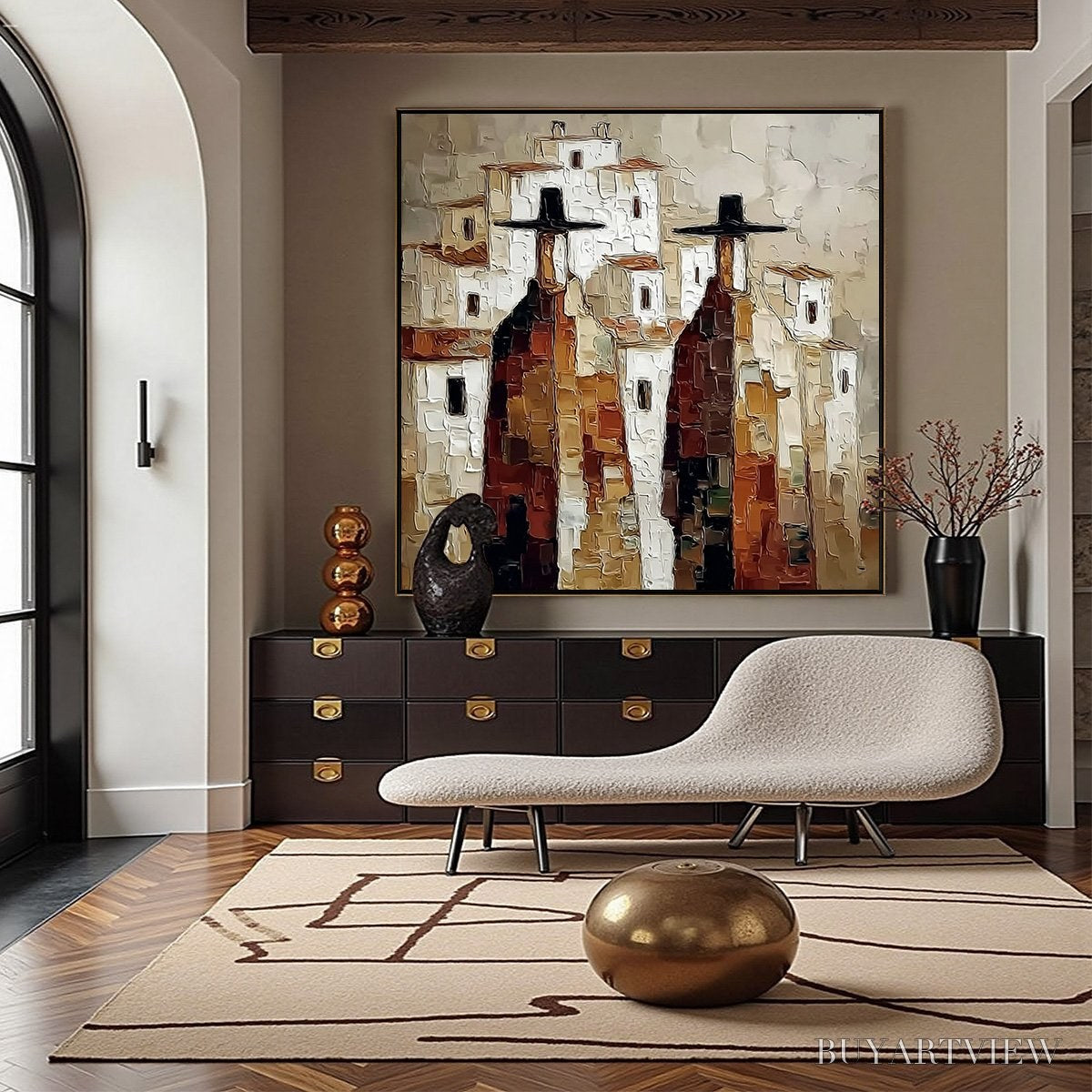 ARTOVITAS Pueblo Vigilantes Textured Abstract Cityscape Oil Painting - image 4