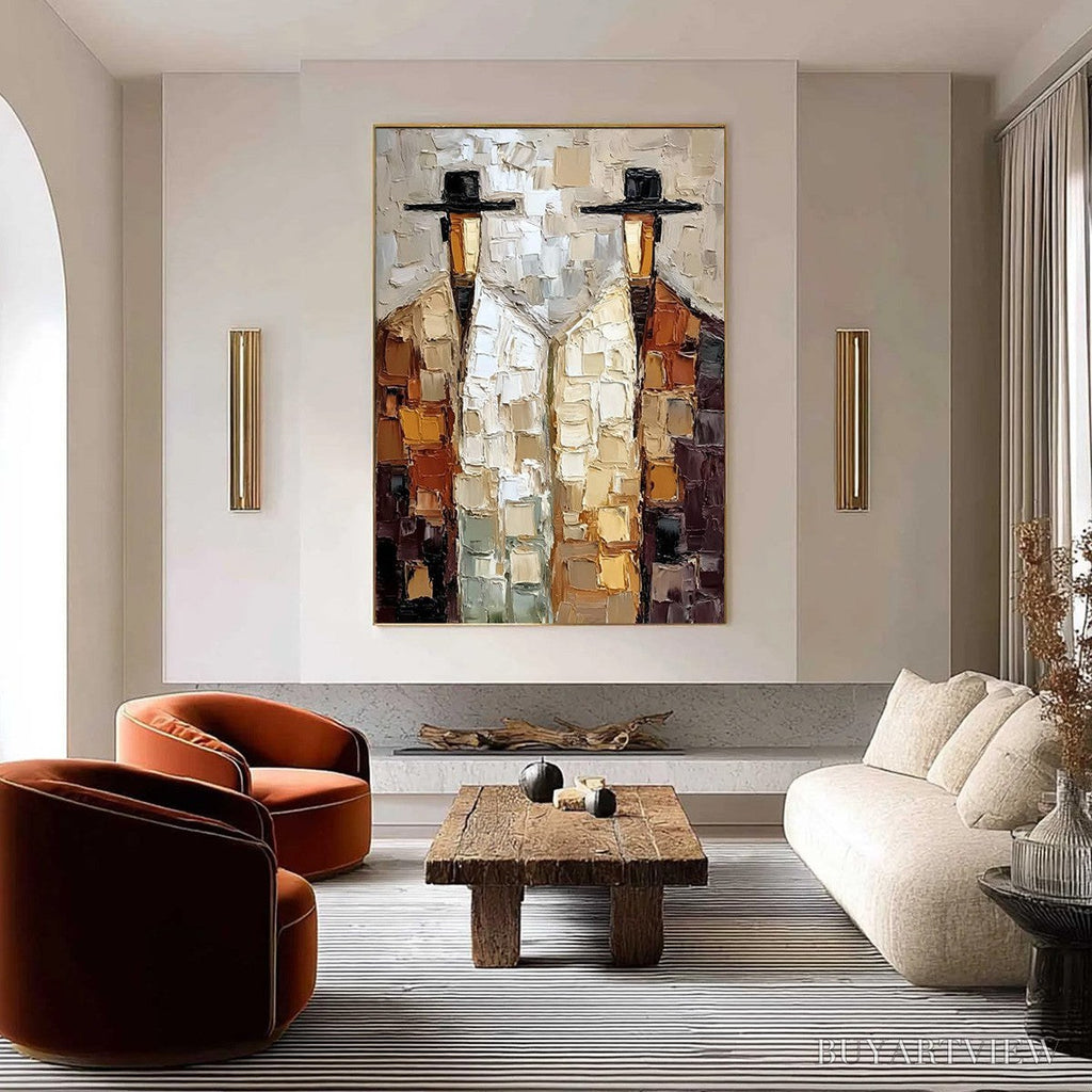 ARTOVITAS the Companions – Textured Abstract Figurative Impasto Oil Painting - image 4