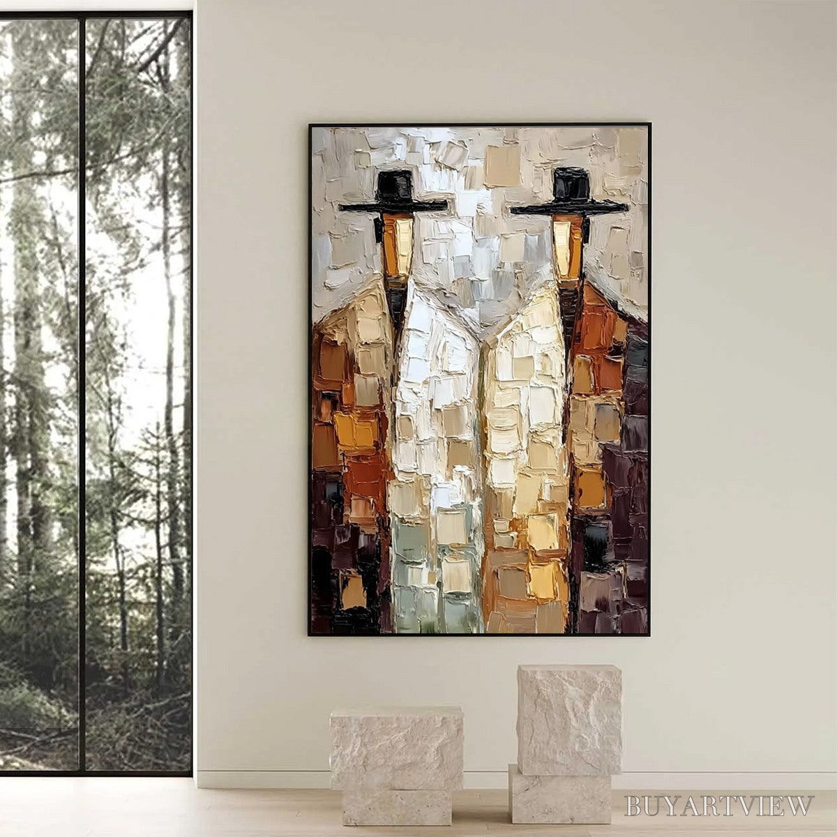 ARTOVITAS the Companions – Textured Abstract Figurative Impasto Oil Painting - image 6