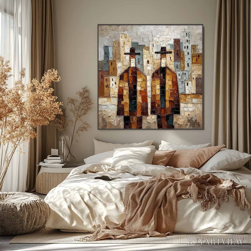ARTOVITAS Urban Companions – Textured Figurative Cityscape Palette Knife Painting - image 2