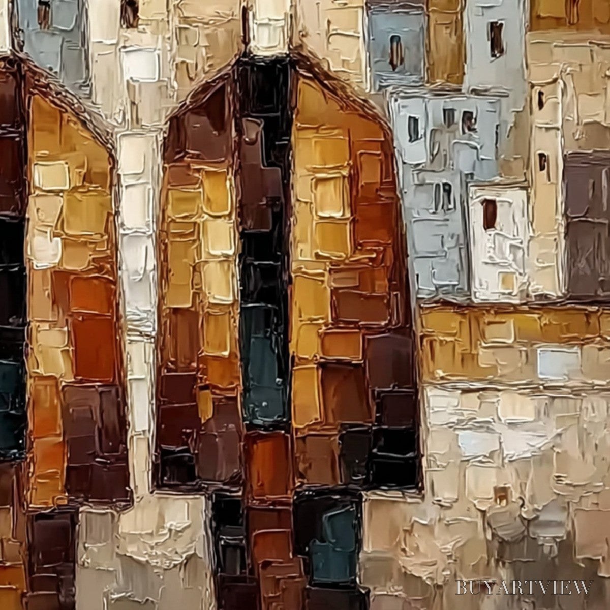 ARTOVITAS Urban Companions – Textured Figurative Cityscape Palette Knife Painting - image 3