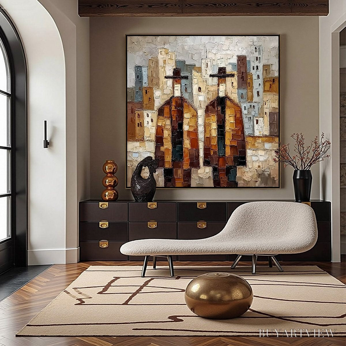 ARTOVITAS Urban Companions – Textured Figurative Cityscape Palette Knife Painting - image 4